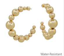 Water resistant Gold Graduated 2" Beaded Hoop Earring