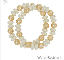 Set of 2 White and Gold Beaded Stretch Bracelets