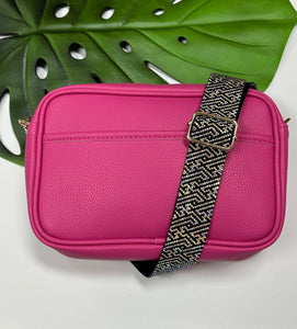 Hot Pink Camera Bag With Rhinestone Strap