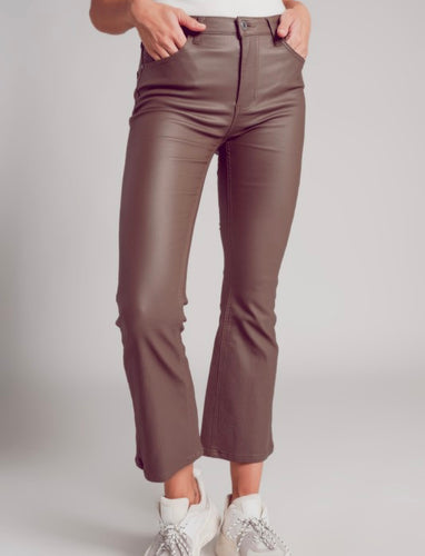 Stretch Faux Leather Flare Pants