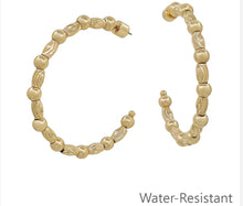 Gold Textured Oval and Beaded Hoop Earring