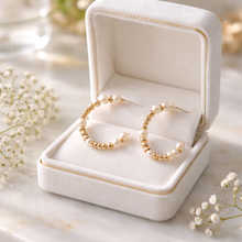 Water Resistant Gold 2mm with 3mm Pearl Beaded `1" Hoop Earring