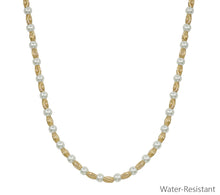 Gold Textured Oval with Pearl Beaded Necklace
