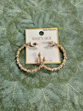 Gold Textured Oval and Beaded Hoop Earring