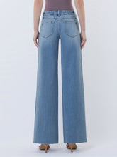 Vervet Mid Rise Medium Wash Clean Cut Raw Hem Wide Jeans