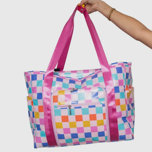 Multicolored Checkered Oversized Foldable Tote