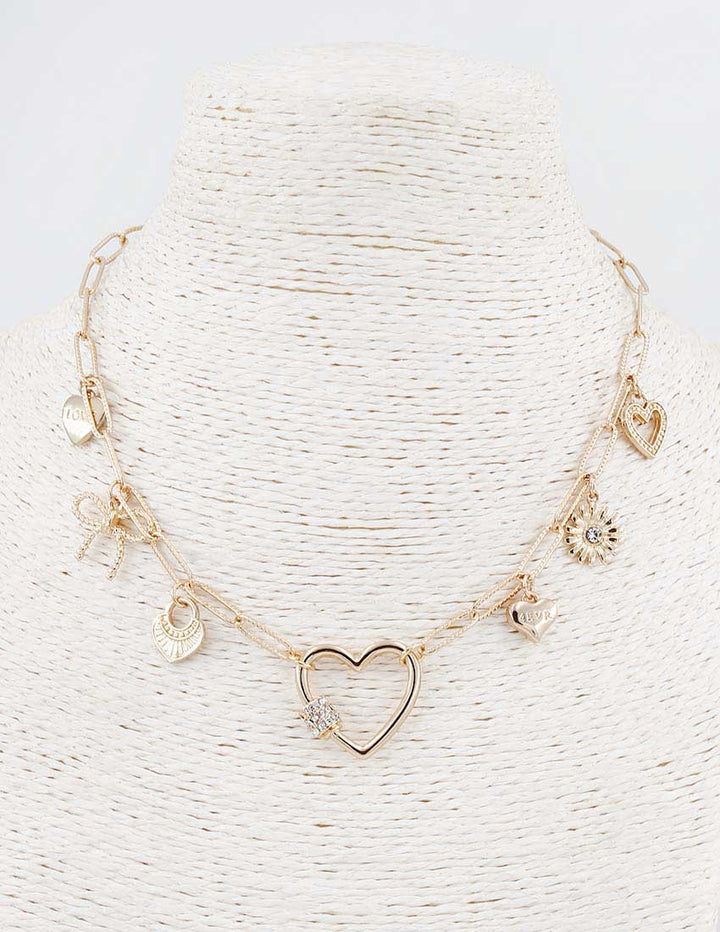 Water Resistant Hearts & Bow Charms Necklace