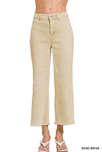 Acid washed high waist frayed hem straight pants