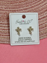 Gold Dipped Pearl & Cross Stud Earrings