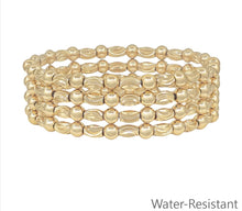 Gold Textured Oval and Gold Beaded Set of 4 Stretch Bracelets