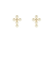 Gold Dipped Pearl & Cross Stud Earrings