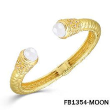 Hammered Matte Gold Cuff Bracelet with Pearl Crystal Accent