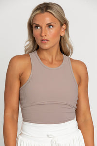 Gold Hinge Taupe Ribbed Yoga Top