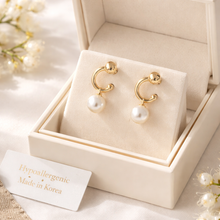 14K Gold Dipped Hypoallergenic Pearl Dangle Hoop Earrings