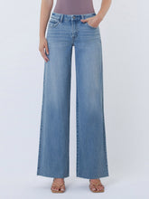 Vervet Mid Rise Medium Wash Clean Cut Raw Hem Wide Jeans