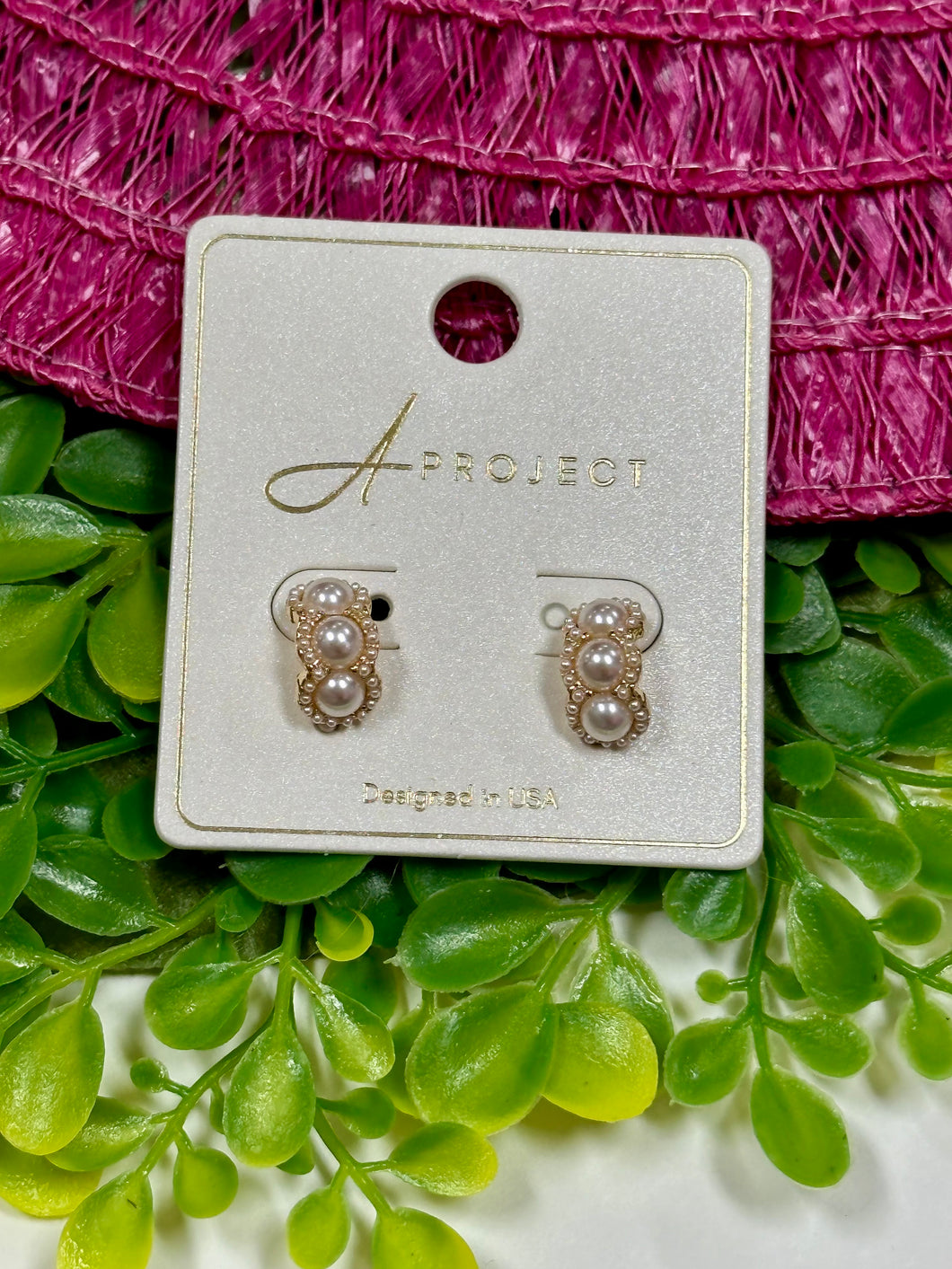 Three Pearl Stud Earrings