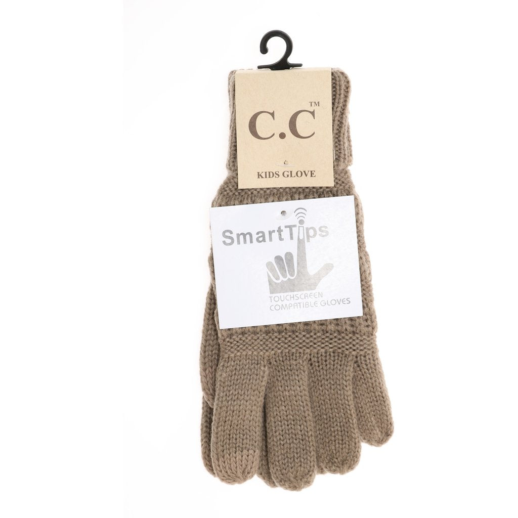 Kids Solid Cable Knit Gloves