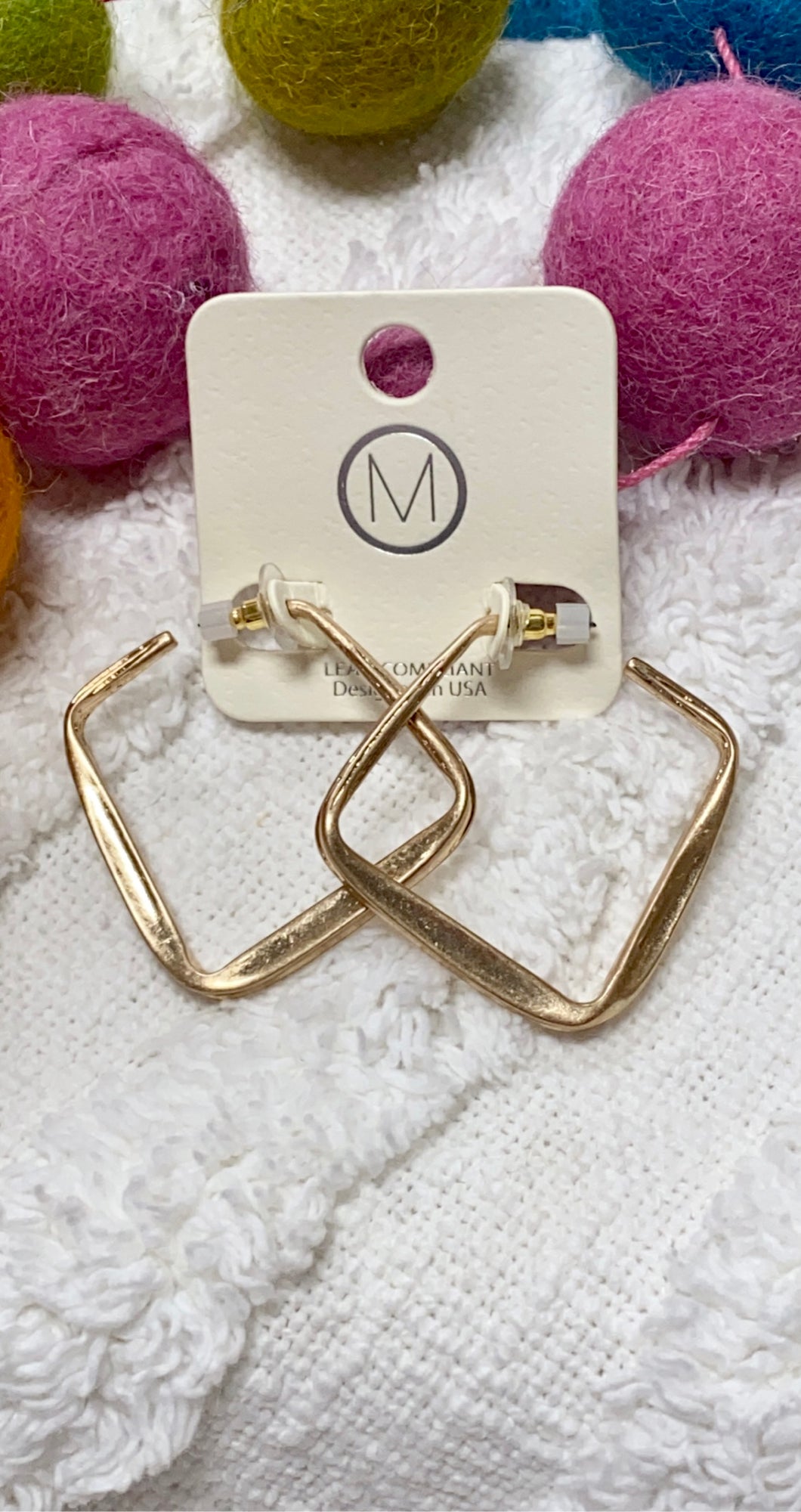 Worn Gold Square Hoops
