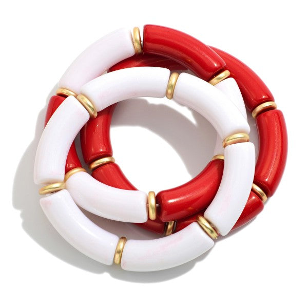 Red & White Acrylic Bracelet Set